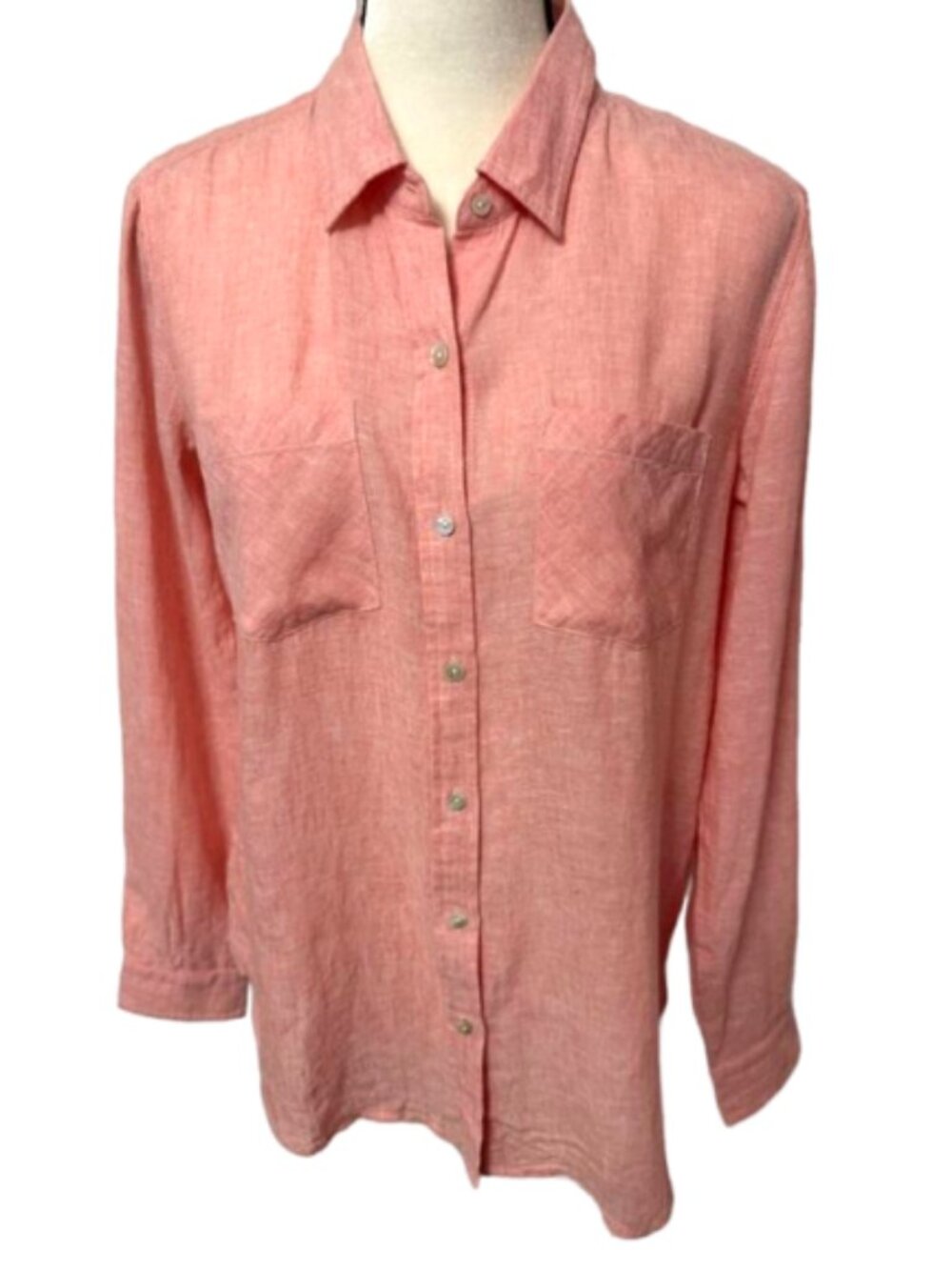 2/$30 Lucky Brand Coral Linen Button Down Long Sleeve Top Sz S #2390